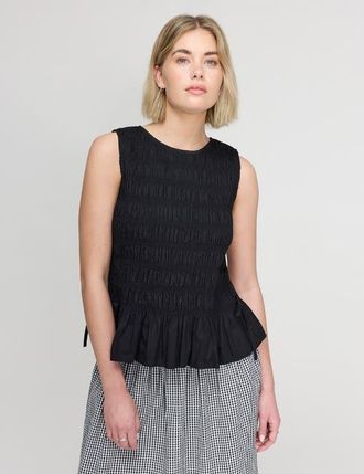 Finery Malani Cotton Shirred Sleeveless Top in Black at Nordstrom, Size 16