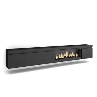 Skraut Home Mueble tv efecto madera negro 288x35x45cm chimenea efecto fuego