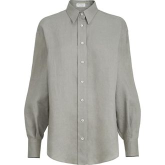 Brunello Cucinelli Linen shirt with monili in Khaki at Nordstrom, Size 3X-Large Eu