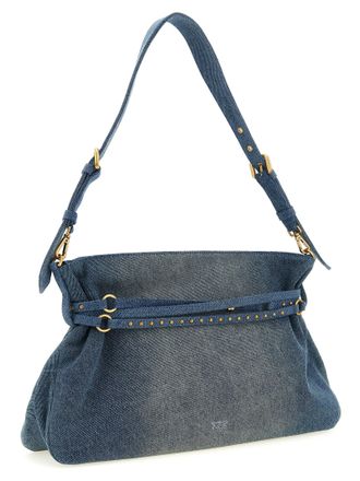 Pinko Studded Denim Shoulder Bag - Blue