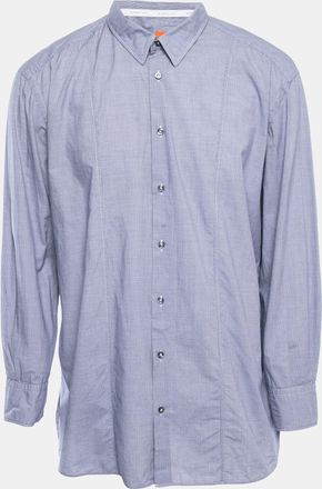 HUGO BOSS Boss Orange By Hugo Boss Blue Micro Checked Cotton Button Front Full Sleeve Shirt