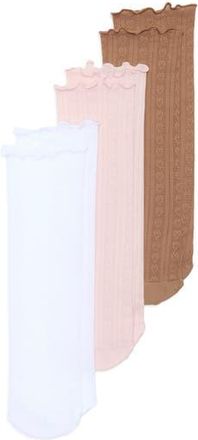 Nordstrom Rack 3-Pack Heart Sheer Knit Lettuce Top Socks in Pink Brown Multi at Nordstrom Rack