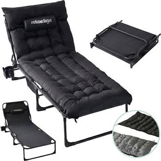 Relaxdays Relaxdays folding camp bed, mattress & neck pillow, phone holder, up to 250 kg, H x W x D: 26x190x72 cm, black