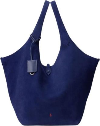 Polo Ralph Lauren Su&egrave;de Grote Tote Tas met Speler Logo - Dames - Shoppers - Blauw - ONE Size - Su&egrave;de - Tassen