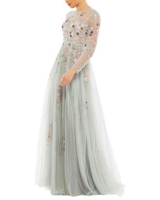 Mac Duggal Embroidered Illusion High Neck A-Line Gown