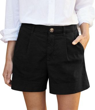 Generic Womens Shorts Casual High Waist Wide Leg Short Trousers Lightweight Linen Fabric Trousers Bermuda Shorts Womens Baggy Beach Shorts Leisure Comfortable