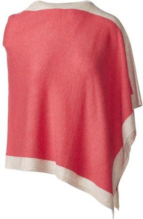 Kinross Cashmere Contrast Border Poncho in Geranium at Nordstrom