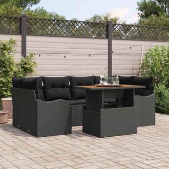 vidaXL Vidaxl - Conjunto De Sof&aacute; De Jard&iacute;n Manual 7 Pcs Negro 100 X 55 X 73 Cm