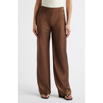 Reformation Gale Bias Cut High Waist Satin Pants in Pinecone at Nordstrom, Size X-Large