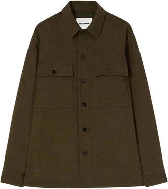 Jil Sander Boiled Wool Utility Overshirt - Heren - Zomerjassen - Bruin - M - Wol - Jassen