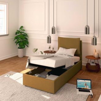 Baldiflex Baldiflex - Letto Contenitore Singolo 90x200 Licia In Ecopelle Con Rete A Doghe Colore Nocciola Nougat