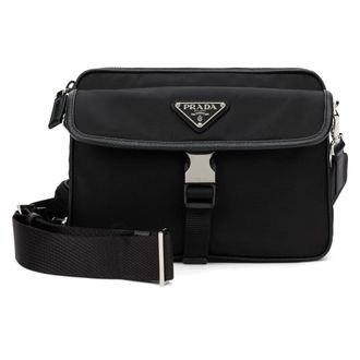 Prada Re-Nylon Saffiano Leren Schoudertas - Heren - Tassen - Zwart - Maat: ONE Size Nylon