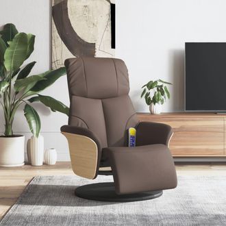 vidaXL Sill&oacute;n Reclinable Masaje Con Reposapi&eacute;s Cuero Sint&eacute;tico Marr&oacute;n Vidaxl
