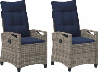 vidaXL Silla De Jard&iacute;n 2 Uds. Gris Y Azul Marino Acero Y Poli&eacute;ster Vidaxl