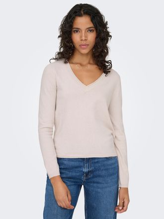 Only V-Ausschnitt-Pullover ONLY ONLLOYAL LIFE LS V-NECK PULLO KNT NOOS, Damen, Gr. XL, moonbeam detail:melange, Strick, Obermaterial: 80% Polyester, 20% Ny