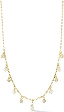 Glaze Jewelry Cultured Pearl & Cubic Zirconia Charm Frontal Necklace in Gold at Nordstrom Rack