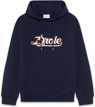 Dr&ocirc;le de Monsieur Blauwe Sweater met Dr&ocirc;le Rose Borduursel - Heren - Hoodies - Blauw - XL - Katoen - Hoodies & sweatvesten