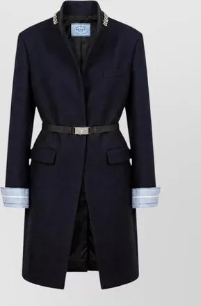 Prada wool crystal embellished belted fitted jacket