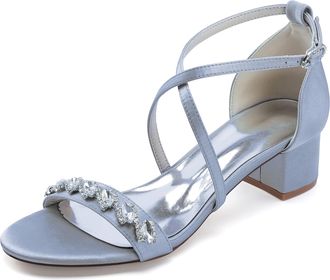 Generic Wedding Sandals Womens Chunky Open Toe Bridal Dress Low Heels Prom Party Dress Shoes 4.5Cm,Silver,2 UK