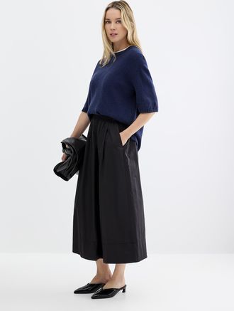 Contemporaine Womens Elastic waistband flared poplin skirt