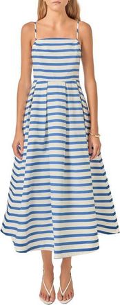 English Factory Stripe Sleeveless Maxi Dress in Off White/royal Blue at Nordstrom, Size X-Large