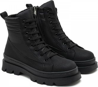 Desa Womens Faux Leather Lace-Up Boots - Warm Lining, Plastic Sole | black - 39