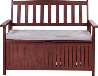 Beliani Beliani - Banco De Jard&iacute;n Con Almacenaje De Madera Maciza De Acacia 2 Plazas 120 Cm Rojo Oscuro Con Coj&iacute;n Gris Sovana