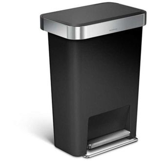 Simplehuman Cubos De Basura - Papelera De 45 L, Con Bolsillo Para Bolsa, Acero Inoxidable/negra Cw1385cb