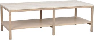 Rowico Grosser Design Couchtisch Orwel 140 x 60 cm, Travertin / Eiche Whitewash