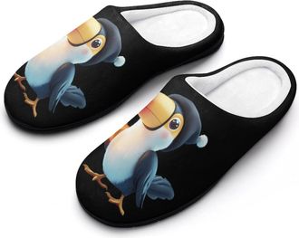 Generic Cute Toucan with Hat Mens House Slippers Memory Foam Washable Cotton Slip on Home Shoes