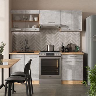 Vicco Mueble De Cocina R-line, Hormig&oacute;n/roble Dorado, 200 Cm Sin Encimera, Vicco