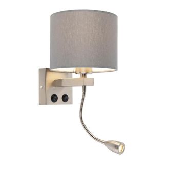 QAZQA Moderno Aplique Moderno De Acero Con Pantalla Gris - Brescia Textil /acero Redonda Incluye Led Max. 1 X 1 Watt - Qazqa