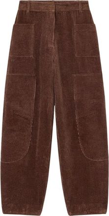 Ganni Straight Trousers, female, Brown, L, Brown Corduroy Curved Trousers