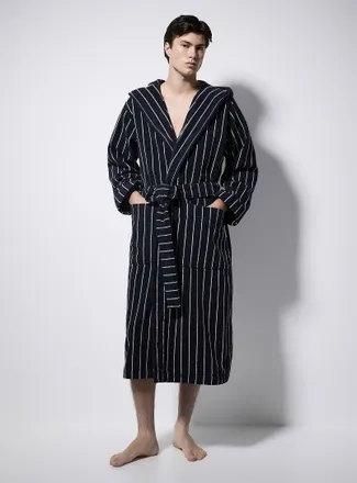 Tekla Mens Hooded striped terry bathrobe
