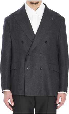 Tagliatore Double-Breasted Textured Blazer - Heren - Blazers - Grijs - M - Leer - Jassen