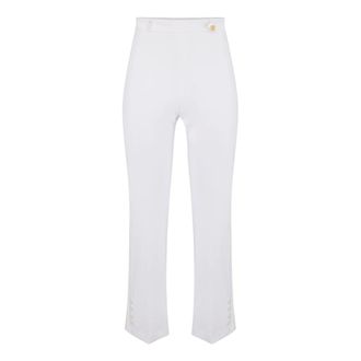 Elisabetta Franchi Wide Trousers, female, Beige, Size: XL Double-Layer Stretch Cr&ecirc;pe Trousers