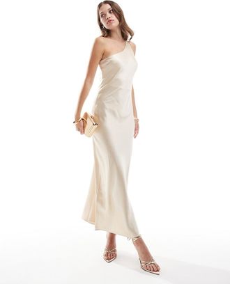 Object Vestito lungo monospalla in raso color crema-Bianco