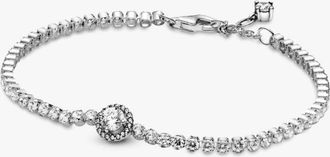 Pandora Sparkling Sterling Silver Halo Tennis Bracelet, Size 18