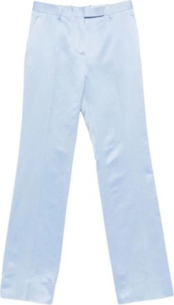 Tom Ford Washed Cotton Silk Blend Duchesse Tailored Straight Pants - Dames - Straight fit broeken - Blauw - S - Katoen - Broeken
