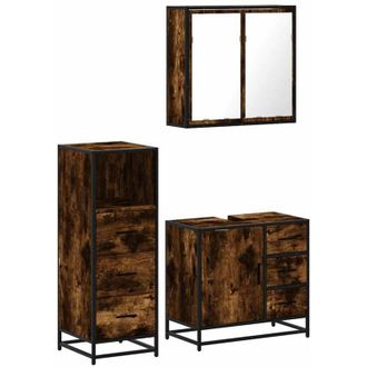 vidaXL Vidaxl - Set De Muebles Ba&ntilde;o 3 Pzas Madera Contrachapada Roble Ahumado