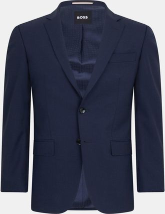 HUGO BOSS Mens Solid Patterned Single Button Lapel Collared Suit Jacket in Open Blue - Size X-Large