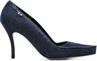 Diesel Dark Blue Silk-Blend Mid-Heel Pumps