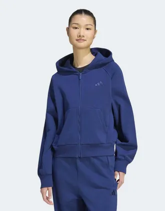 adidas adidas kit - Felpa con cappuccio e zip blu scuro con logo piccolo