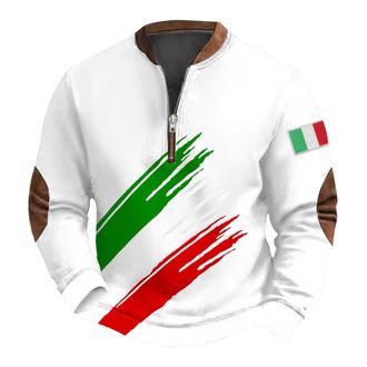 Generic Mens 1/4 Zip Sweatshirt, Vintage Italy Flag Graphic Sweatshirt Casual Trendy Hoodie Loose Activewear Long Sleeved Slim Fit Outerwear Cotton Fleece Hoo