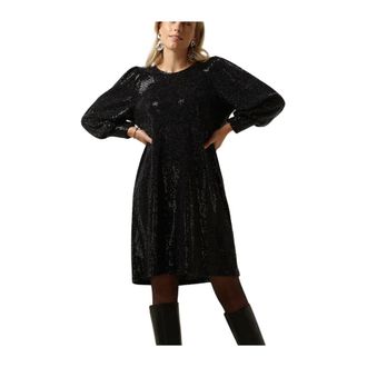 Minus Elegante Zwarte Pailletten Jurk - Dames - Feestkleedjes - Zwart - XS - Pailletten - Kleedjes