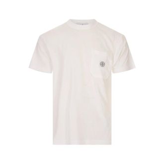 Stone Island T-Shirts, male, White, Size: 2XL Cotton Jersey Fissato Effect Slim-fit T-shirt