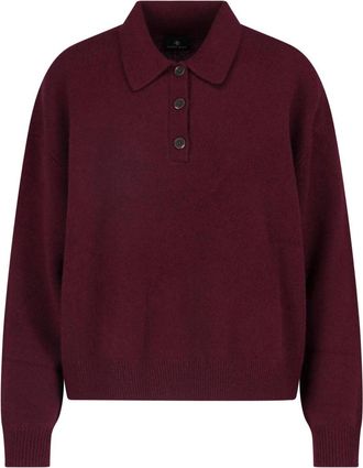 Anine Bing Burgundy Cashmere Polo Sweater With Classic Collar