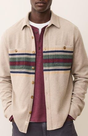 Marine Layer Pacifica Multi Stripe Stretch Twill Overshirt in Taupe Multi Stripe at Nordstrom, Size Xx-Large