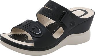 Generic Women Summer Fashion Casual Open Toe Flat Dress Sandals for Beach Wear and Outdoor Comfort (Black, 4.5)