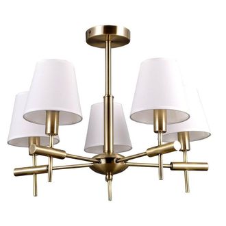Netlighting Stylized Chandeliers Golden 5 Light with White Fabric Shade E14 in Gold